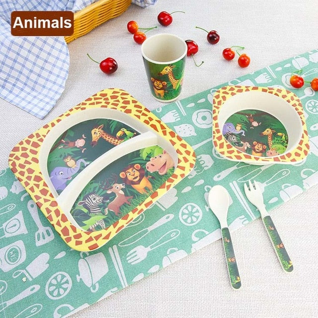 5pcs/set Children Bamboo Fiber Tableware