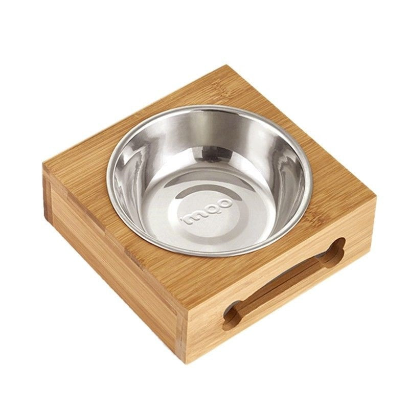 Double Single Dog Bowls for Pet Puppy Stainless Steel Bamboo Rack Food Water Bowl Feeder Pet Cats Feeding Dishes Dogs Drink Bowl