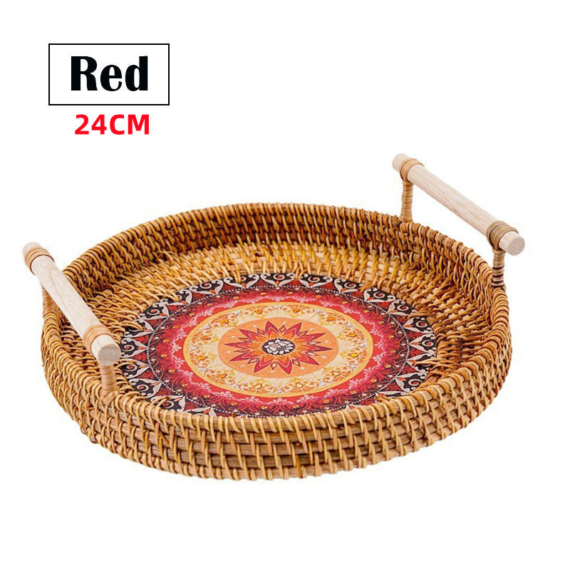 Vietnam Rattan Tray Bamboo Woven Fruit Tray Japanese Breakfast Bun Basket Snacks Bread Snacks Woven Basket Fruit Basket