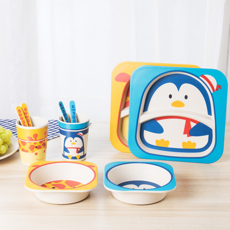 5pcs/set Children Bamboo Fiber Tableware