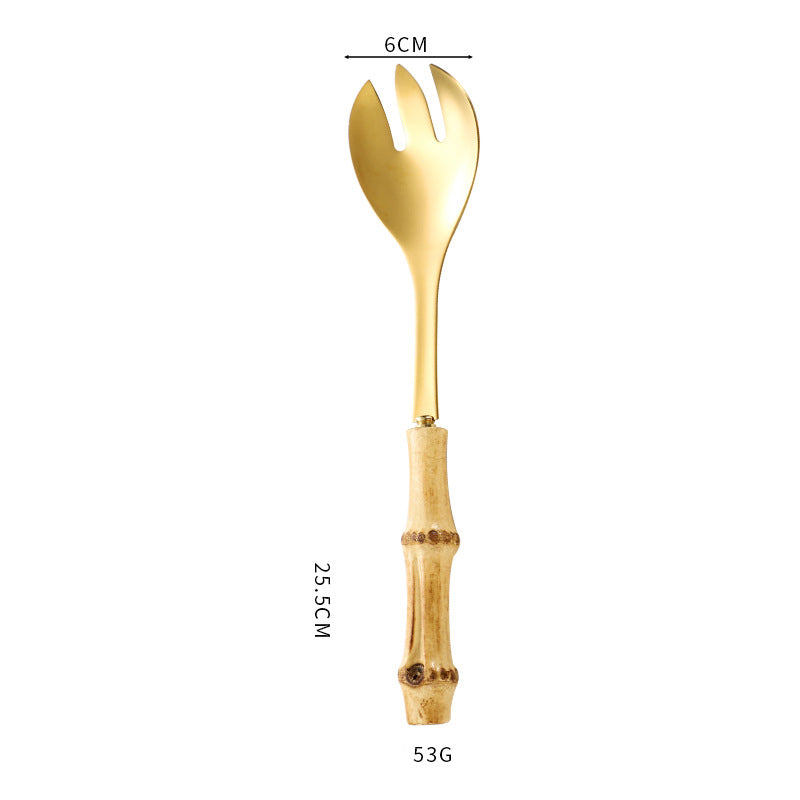 Natural Bamboo Handle Stainless Steel Tableware, Dessert Salad Spoon Fork, Bamboo Joint Handle, Western Food Steak Knife
