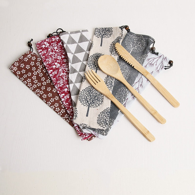 Bamboo Knife, Fork, Spoon Set (20 cm)