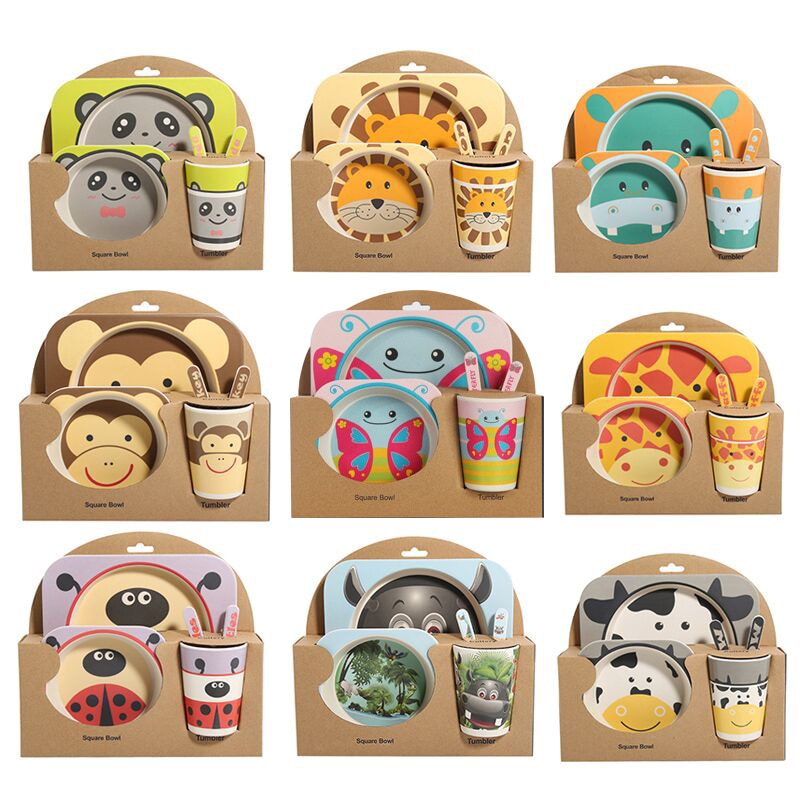 5pcs/set Children Bamboo Fiber Tableware