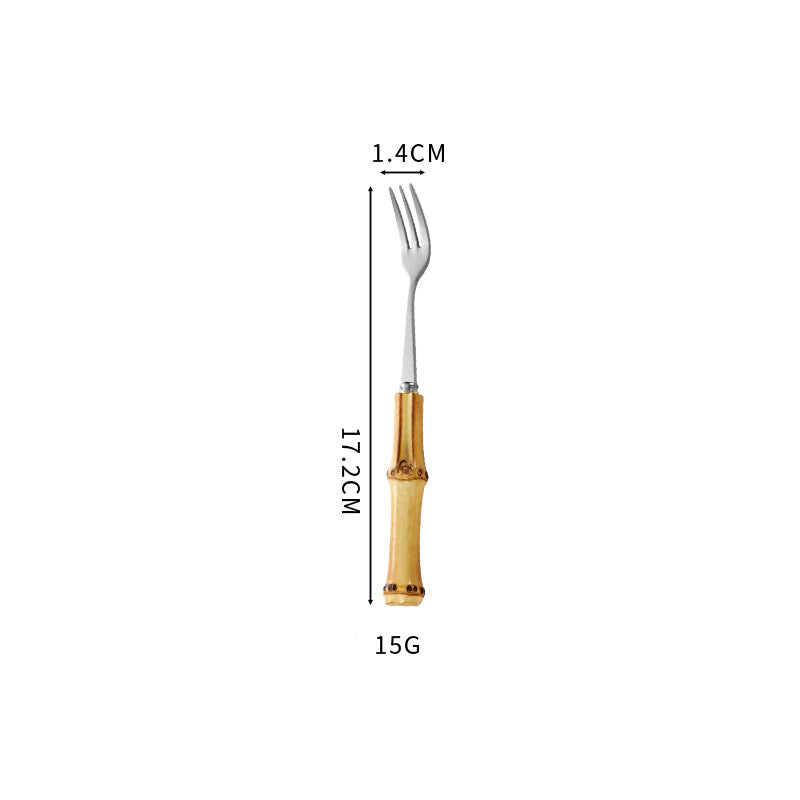 Natural Bamboo Handle Stainless Steel Tableware, Dessert Salad Spoon Fork, Bamboo Joint Handle, Western Food Steak Knife