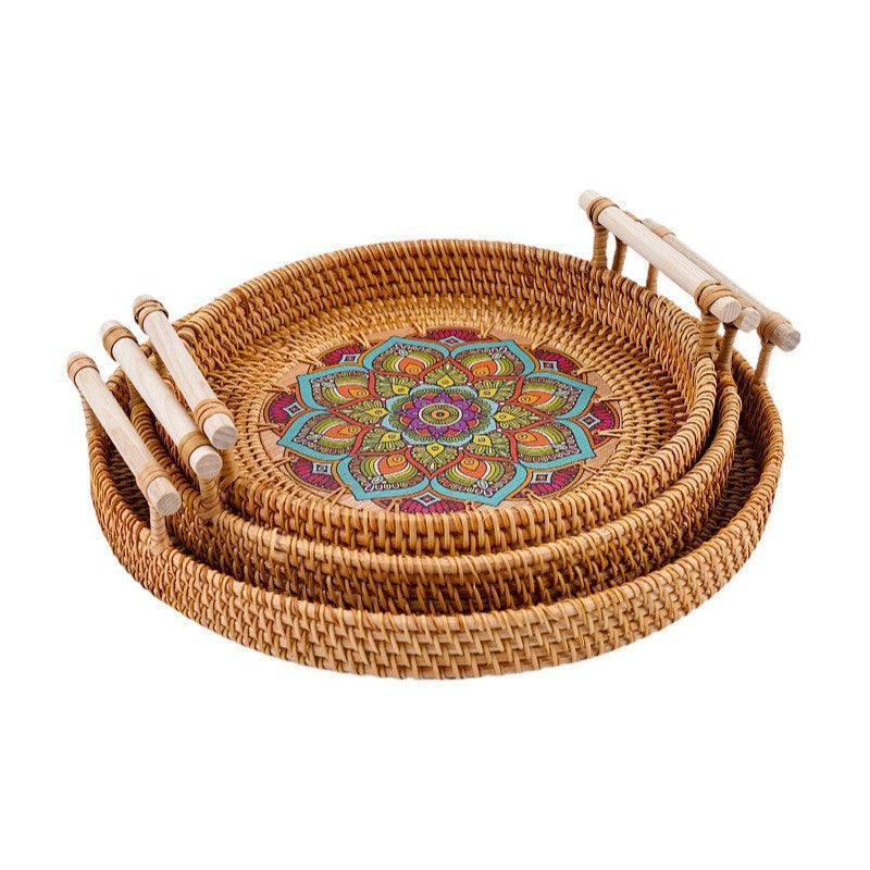 Vietnam Rattan Tray Bamboo Woven Fruit Tray Japanese Breakfast Bun Basket Snacks Bread Snacks Woven Basket Fruit Basket