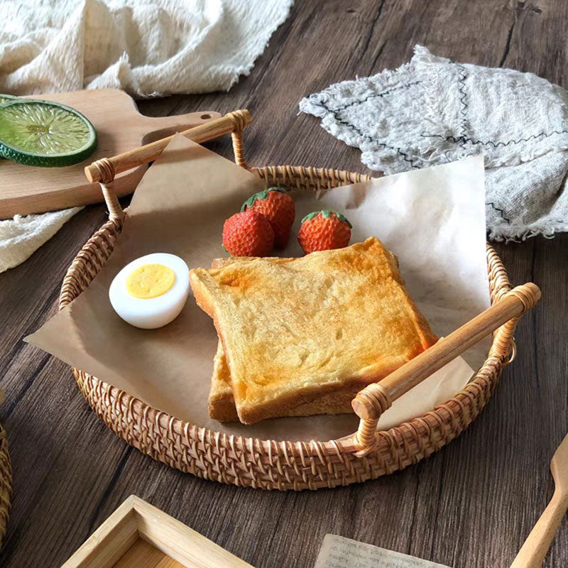 Vietnam Rattan Tray Bamboo Woven Fruit Tray Japanese Breakfast Bun Basket Snacks Bread Snacks Woven Basket Fruit Basket