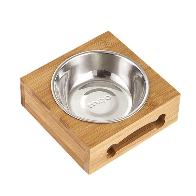 Double Single Dog Bowls for Pet Puppy Stainless Steel Bamboo Rack Food Water Bowl Feeder Pet Cats Feeding Dishes Dogs Drink Bowl