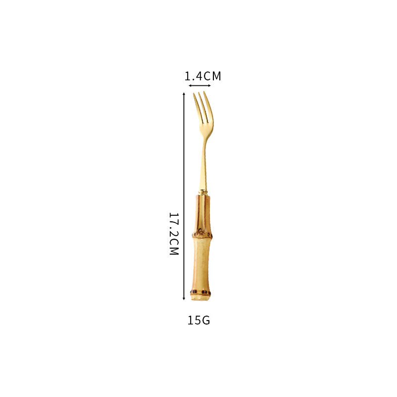 Natural Bamboo Handle Stainless Steel Tableware, Dessert Salad Spoon Fork, Bamboo Joint Handle, Western Food Steak Knife