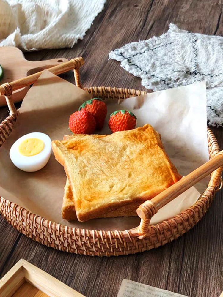Vietnam Rattan Tray Bamboo Woven Fruit Tray Japanese Breakfast Bun Basket Snacks Bread Snacks Woven Basket Fruit Basket