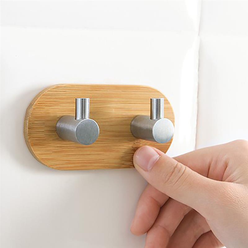 Stainless Steel Bamboo And Wood Three-row Hook
