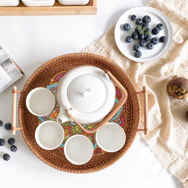 Vietnam Rattan Tray Bamboo Woven Fruit Tray Japanese Breakfast Bun Basket Snacks Bread Snacks Woven Basket Fruit Basket