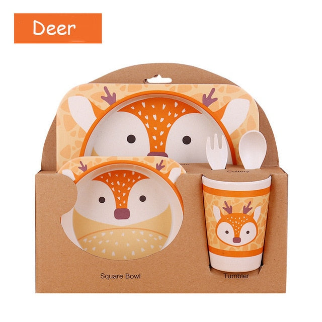 5pcs/set Children Bamboo Fiber Tableware