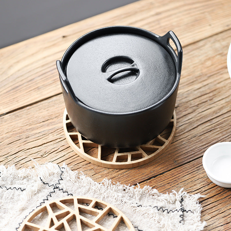 Bamboo And Wood Pot Pad Teapot Pad Creative Hollow Round Multi-Functional Thermal Insulation Pad Carved Plate Pad Casserole Pad