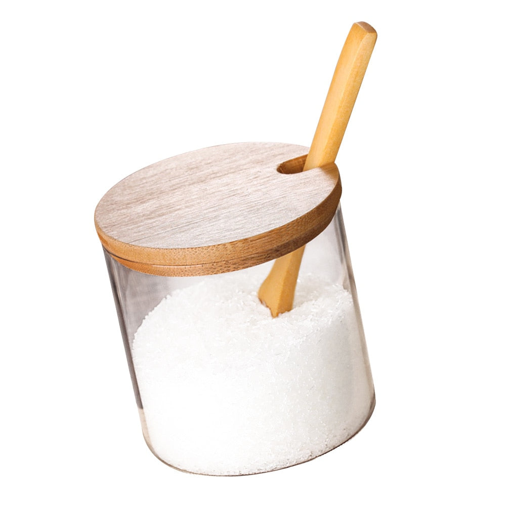 Spice Jar with Wooden Spoon Bamboo Lid