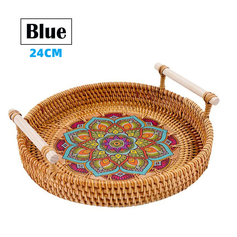 Vietnam Rattan Tray Bamboo Woven Fruit Tray Japanese Breakfast Bun Basket Snacks Bread Snacks Woven Basket Fruit Basket