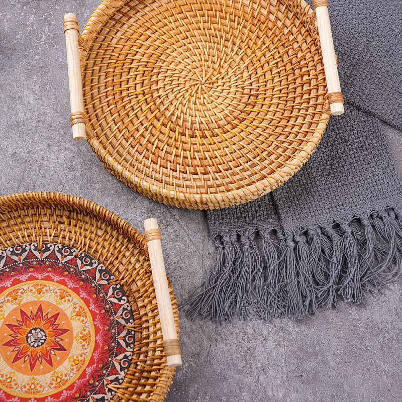 Vietnam Rattan Tray Bamboo Woven Fruit Tray Japanese Breakfast Bun Basket Snacks Bread Snacks Woven Basket Fruit Basket