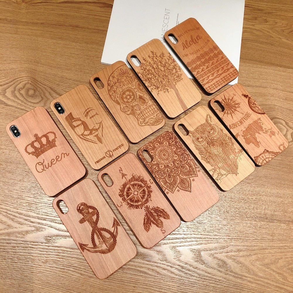 Laser Engraving Real Wood Cell Phone Case for iPhone XS MAX XR 7 8PLUS X Wooden Unique Shock Customized Bamboo Phone Cover Shell