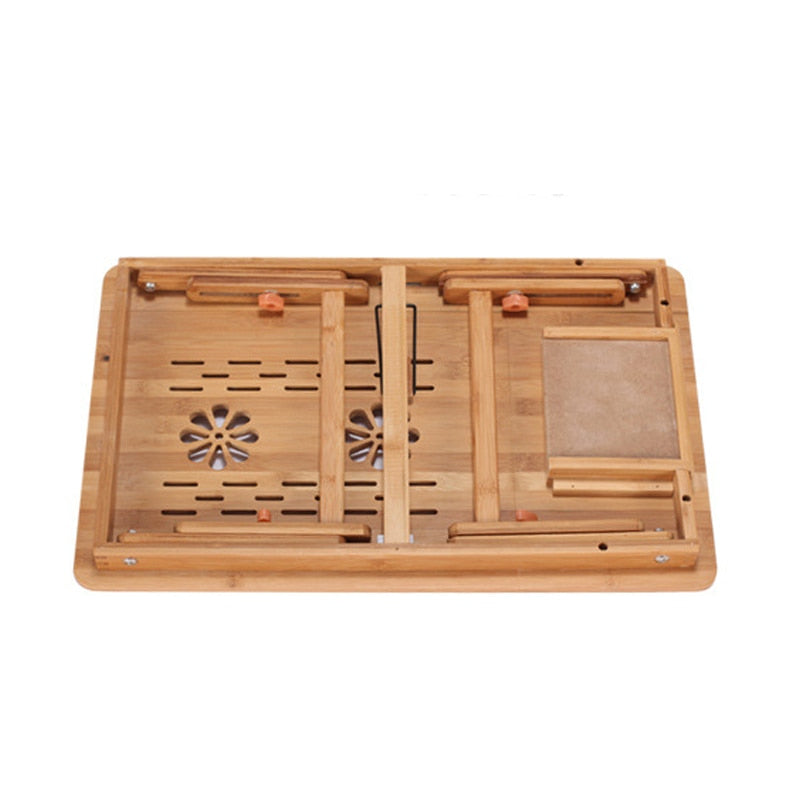 Ergonomics Adjustable Laptop Desk with USB Cooling Fan for Lap Table Bamboo Foldable Breakfast Serving Bed Tray Cozy Yellow