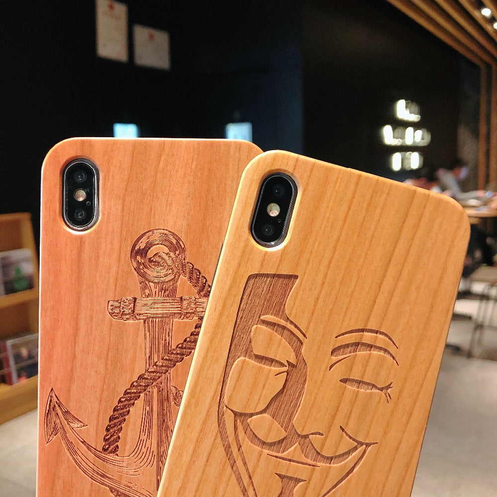 Laser Engraving Real Wood Cell Phone Case for iPhone XS MAX XR 7 8PLUS X Wooden Unique Shock Customized Bamboo Phone Cover Shell