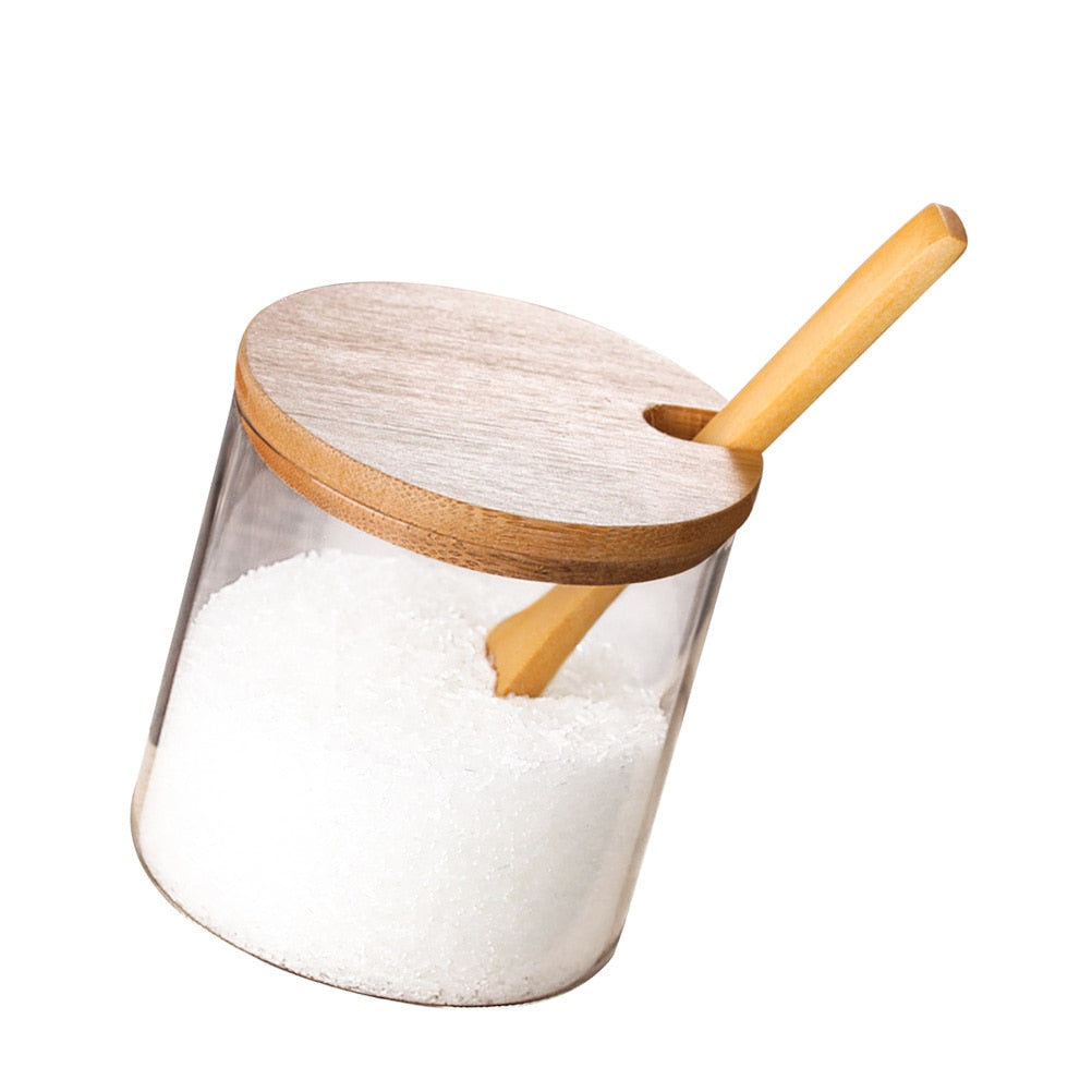Spice Jar with Wooden Spoon Bamboo Lid