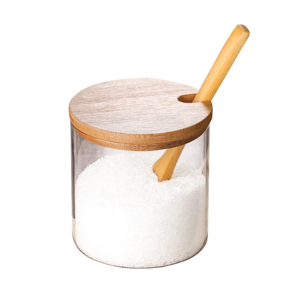 Spice Jar with Wooden Spoon Bamboo Lid