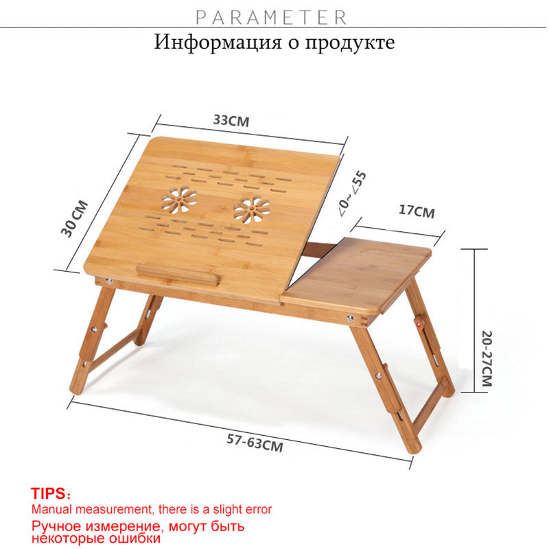 Ergonomics Adjustable Laptop Desk with USB Cooling Fan for Lap Table Bamboo Foldable Breakfast Serving Bed Tray Cozy Yellow