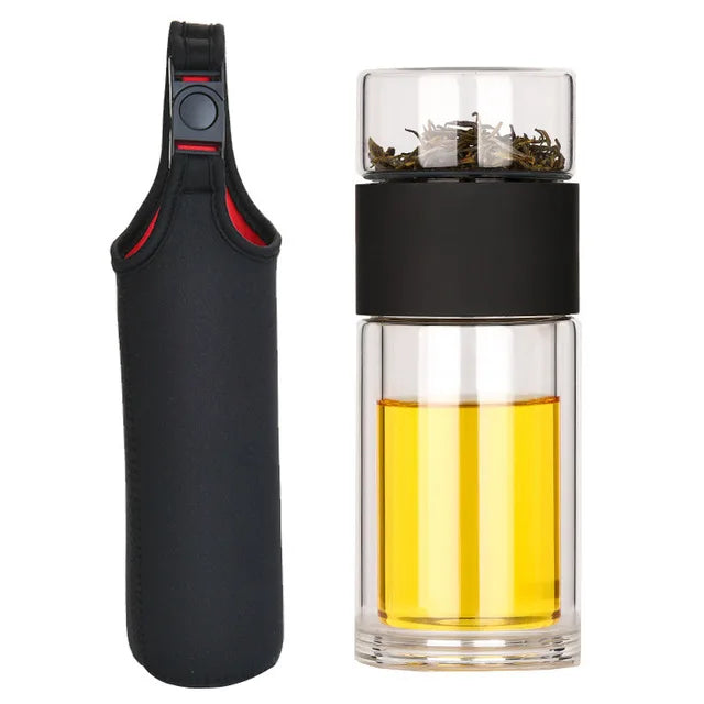 Eco-Friendly Portable Double Wall Glass Tea Mug