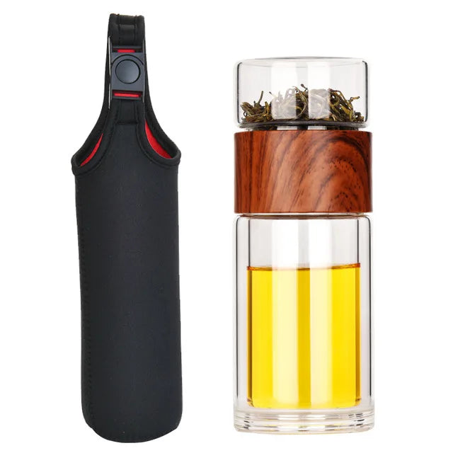 Eco-Friendly Portable Double Wall Glass Tea Mug