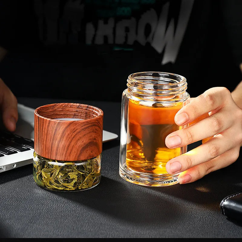 Eco-Friendly Portable Double Wall Glass Tea Mug