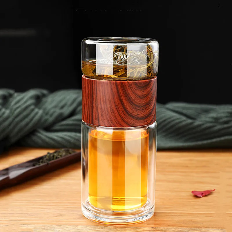 Eco-Friendly Portable Double Wall Glass Tea Mug