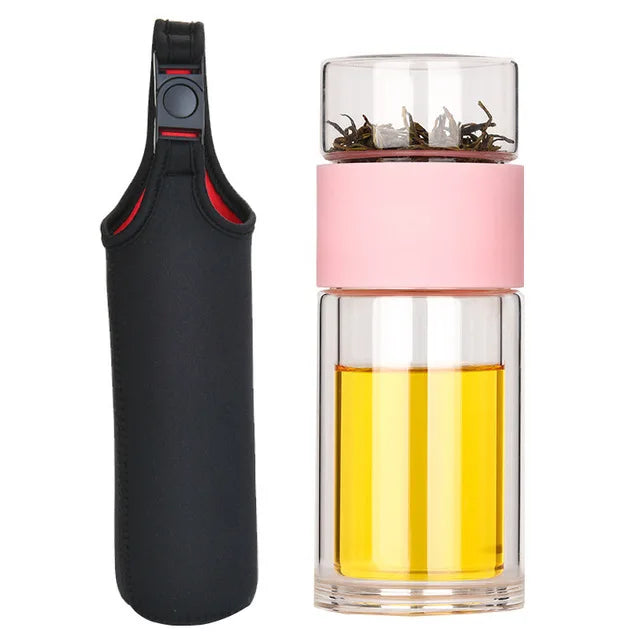 Eco-Friendly Portable Double Wall Glass Tea Mug