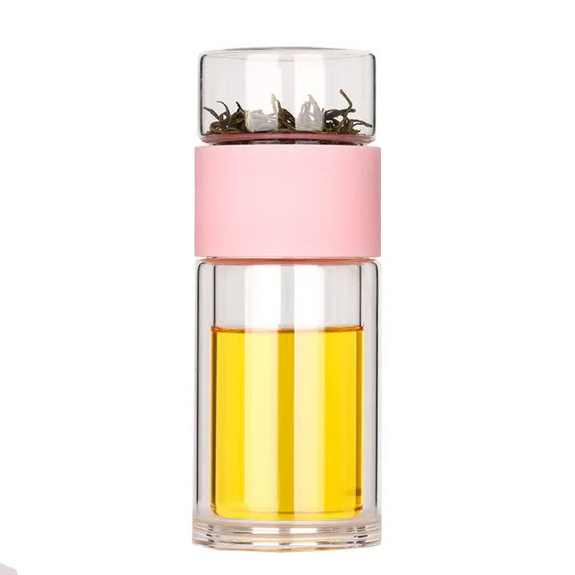 Eco-Friendly Portable Double Wall Glass Tea Mug