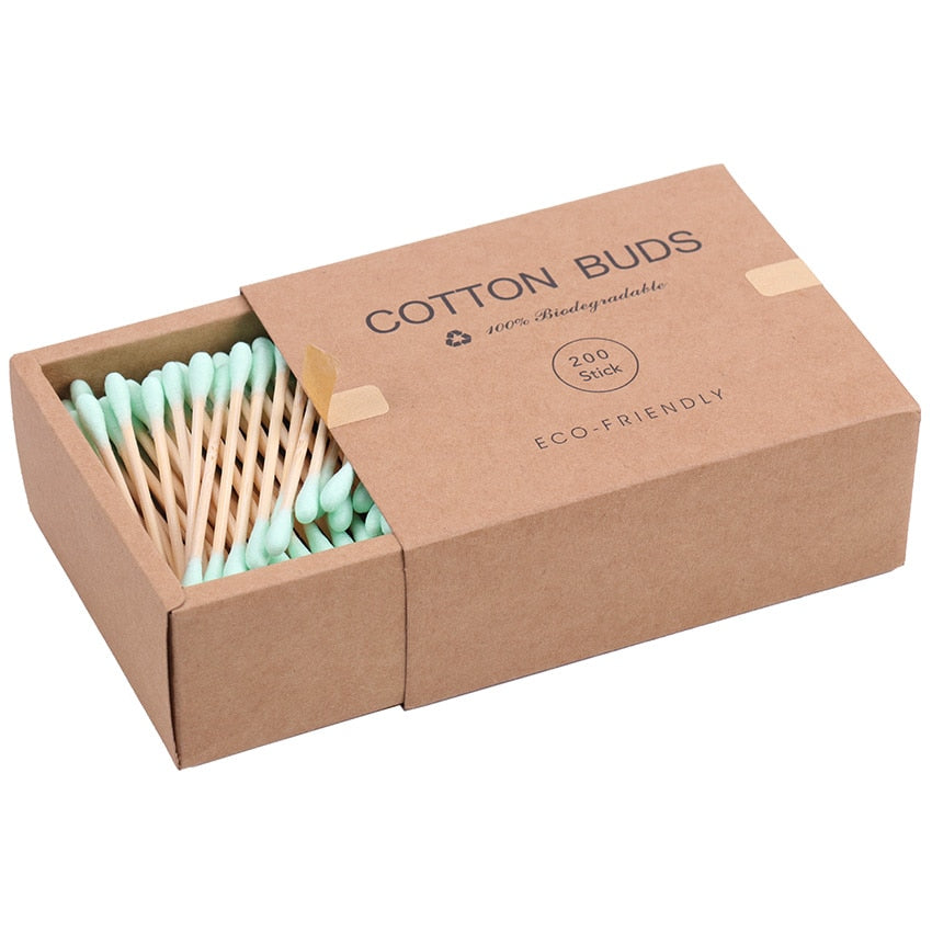 200PCS/Box Double Head Cotton Swab Bamboo Sticks Cotton Swab Disposable Buds Cotton For Beauty Makeup Nose Ears Cleaning