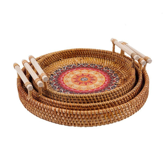 Vietnam Rattan Tray Bamboo Woven Fruit Tray Japanese Breakfast Bun Basket Snacks Bread Snacks Woven Basket Fruit Basket