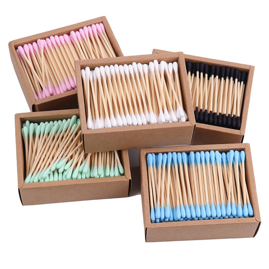 200PCS/Box Double Head Cotton Swab Bamboo Sticks Cotton Swab Disposable Buds Cotton For Beauty Makeup Nose Ears Cleaning