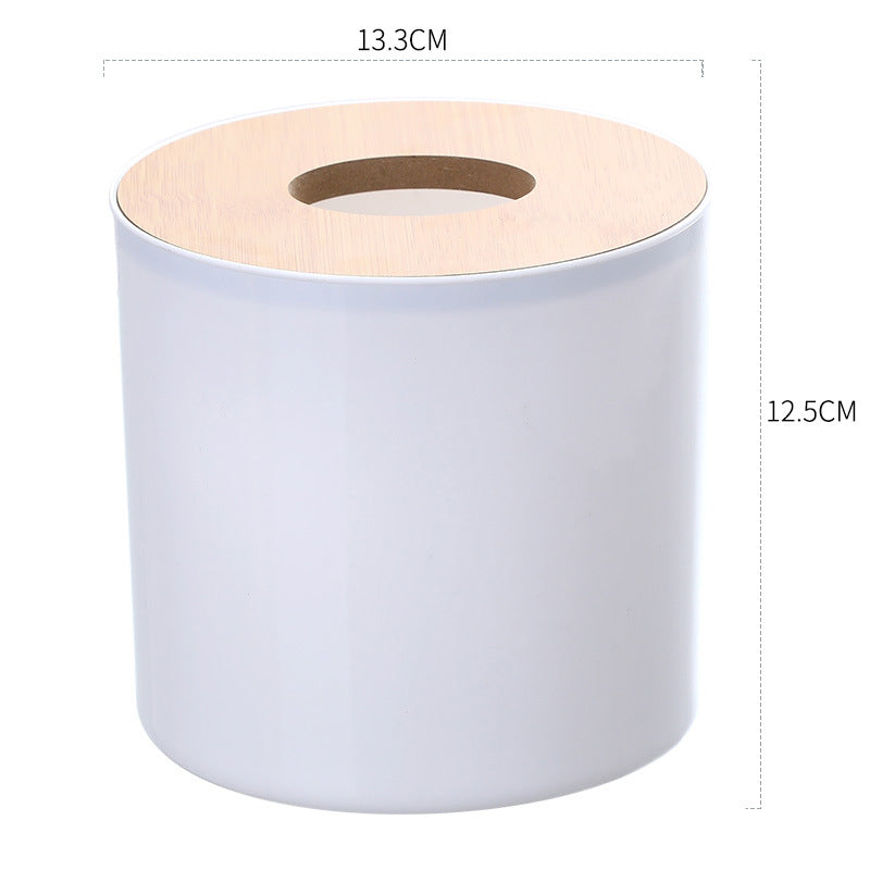 Round Bamboo And Wood Tissue Box Creative Simple Living Room Household Paper Box Napkin Box Remote Control Storage Box Roll Paper Box