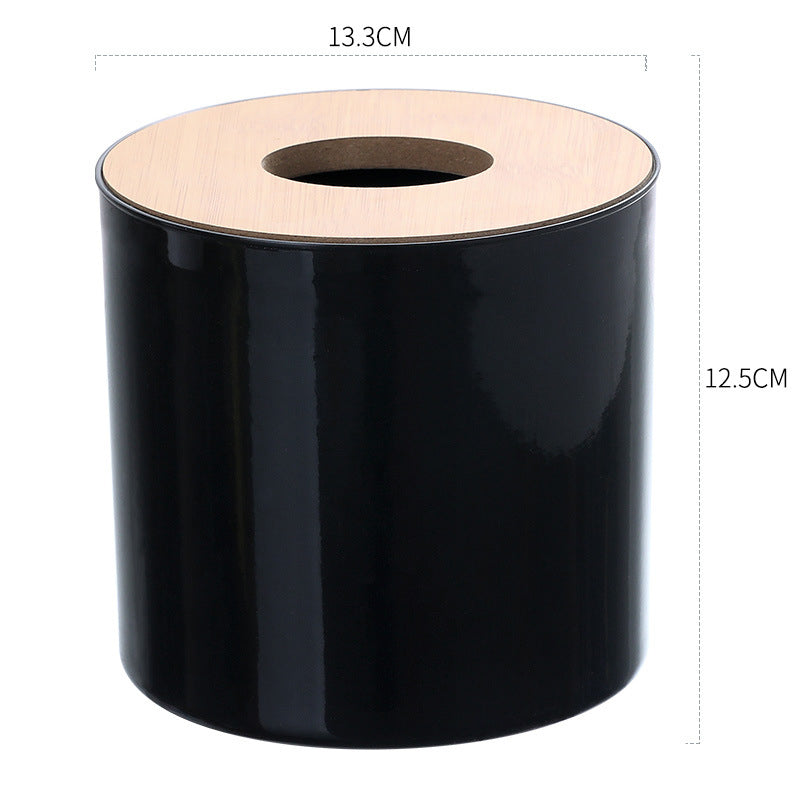Round Bamboo And Wood Tissue Box Creative Simple Living Room Household Paper Box Napkin Box Remote Control Storage Box Roll Paper Box