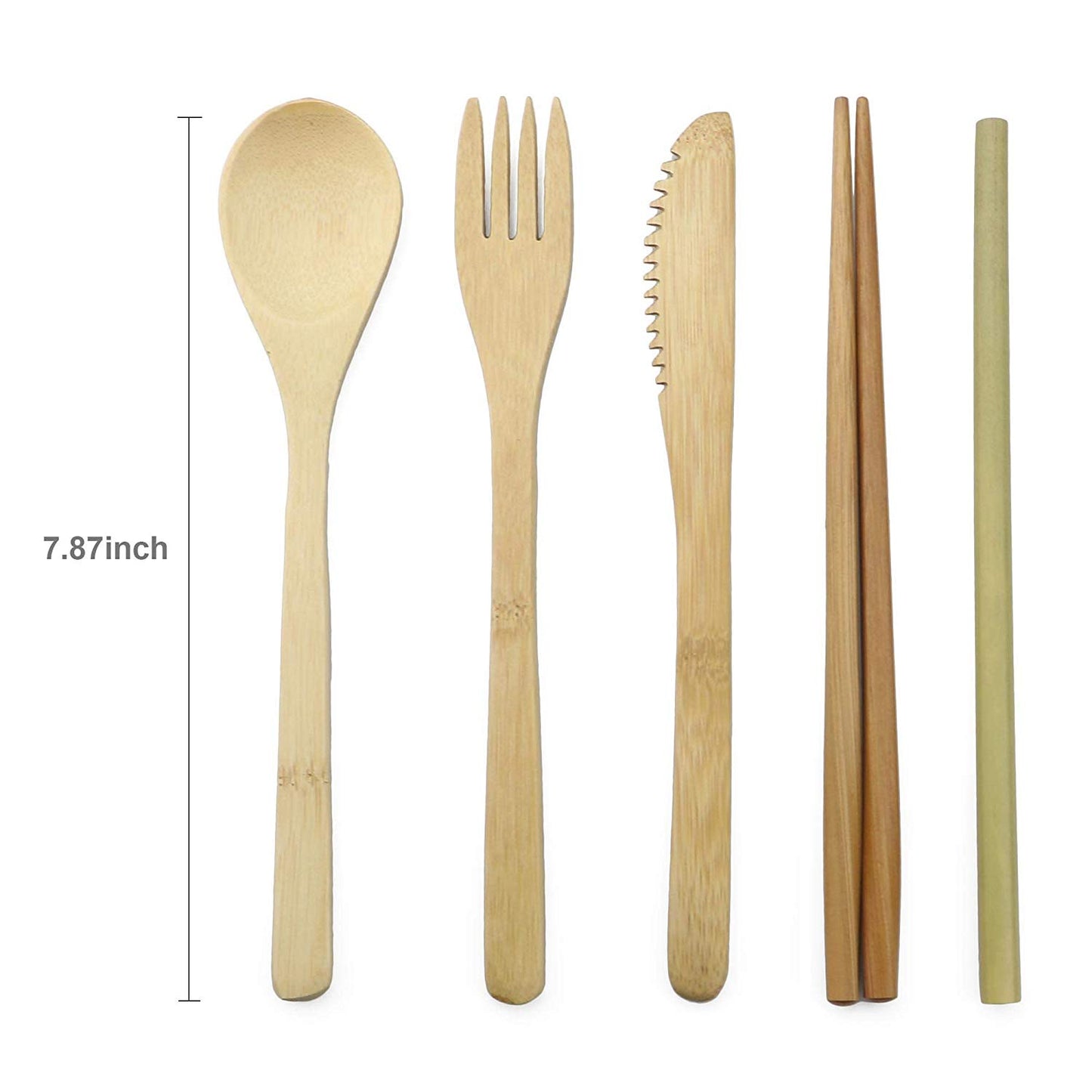 7-Piece Wooden Flatware Cutlery Set Bamboo Straw Dinnerware Set With Cloth Bag Knives Fork Spoon Chopsticks Travel Wholesale