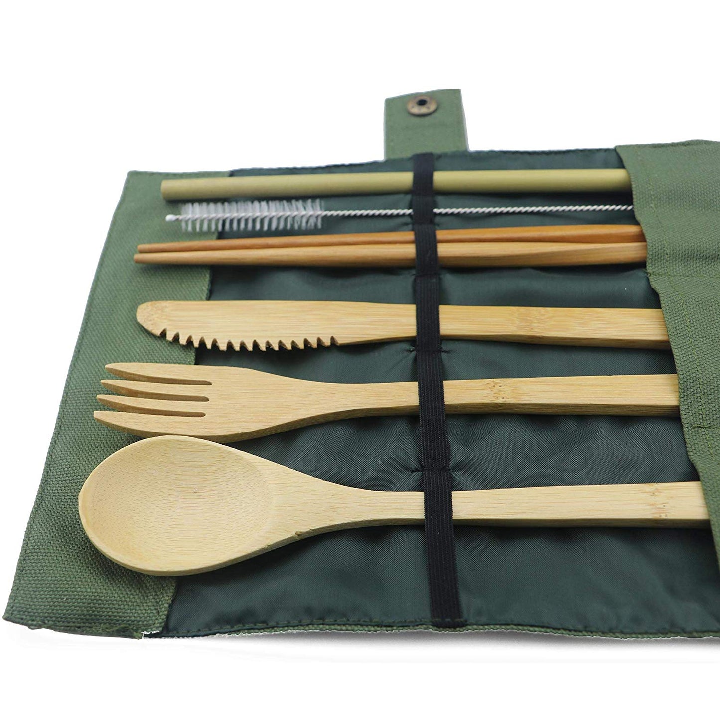 7-Piece Wooden Flatware Cutlery Set Bamboo Straw Dinnerware Set With Cloth Bag Knives Fork Spoon Chopsticks Travel Wholesale