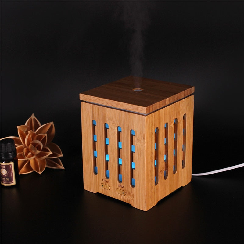 Real Bamboo Essential Oil Diffuser with 7 LED Colorful Lights and Waterless Auto Shut