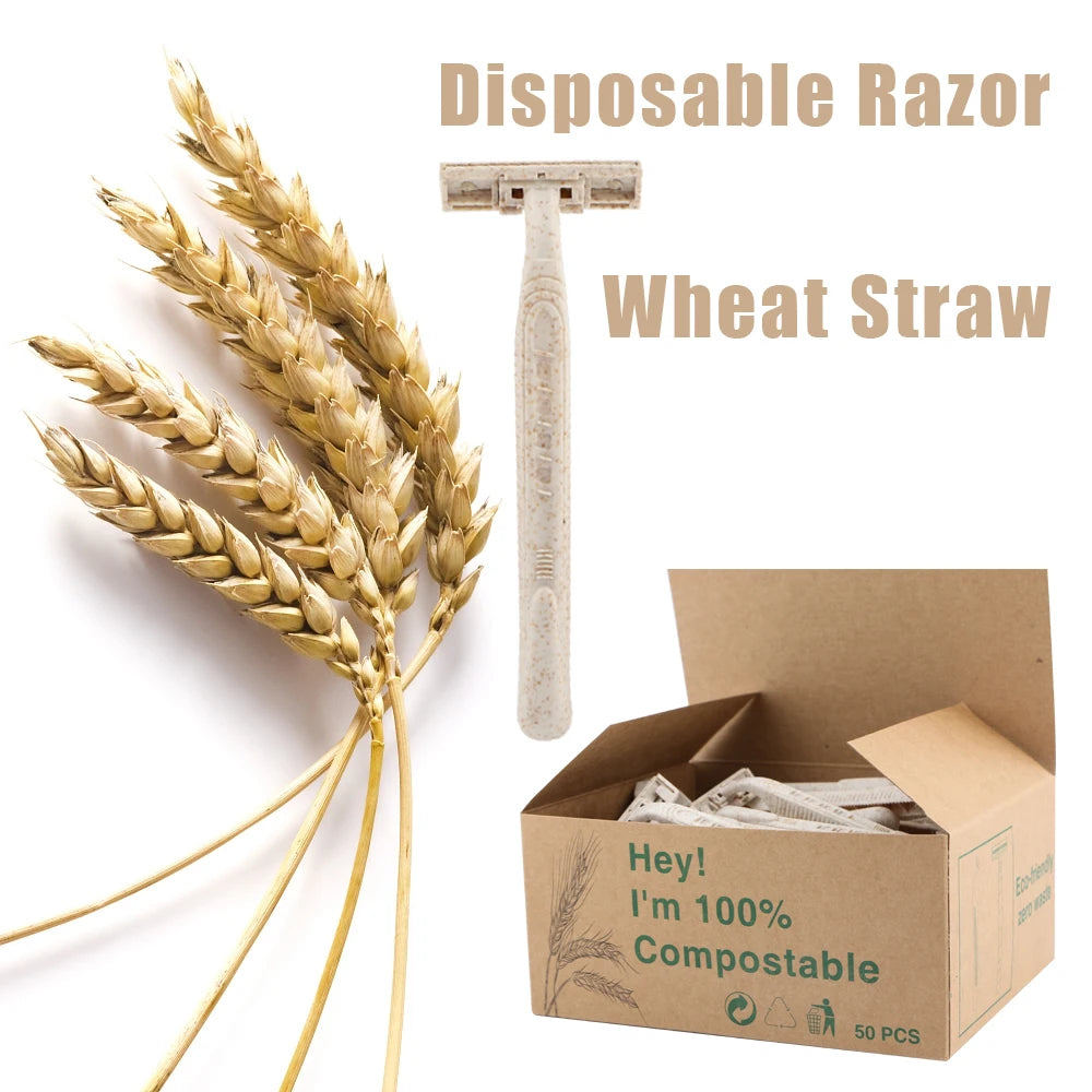 Eco Friendly Manual Razor, Biodegradable Material, Two Layer Blade Shaving Razor, 50/100 Pieces