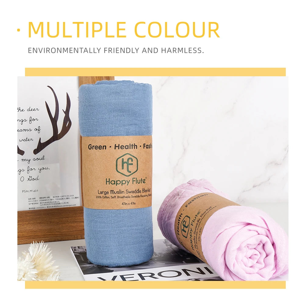 Happyflute 2pcs/set Baby Swaddle Blankets Newborn Soft Organic Cotton Baby Wrap Solid Color
