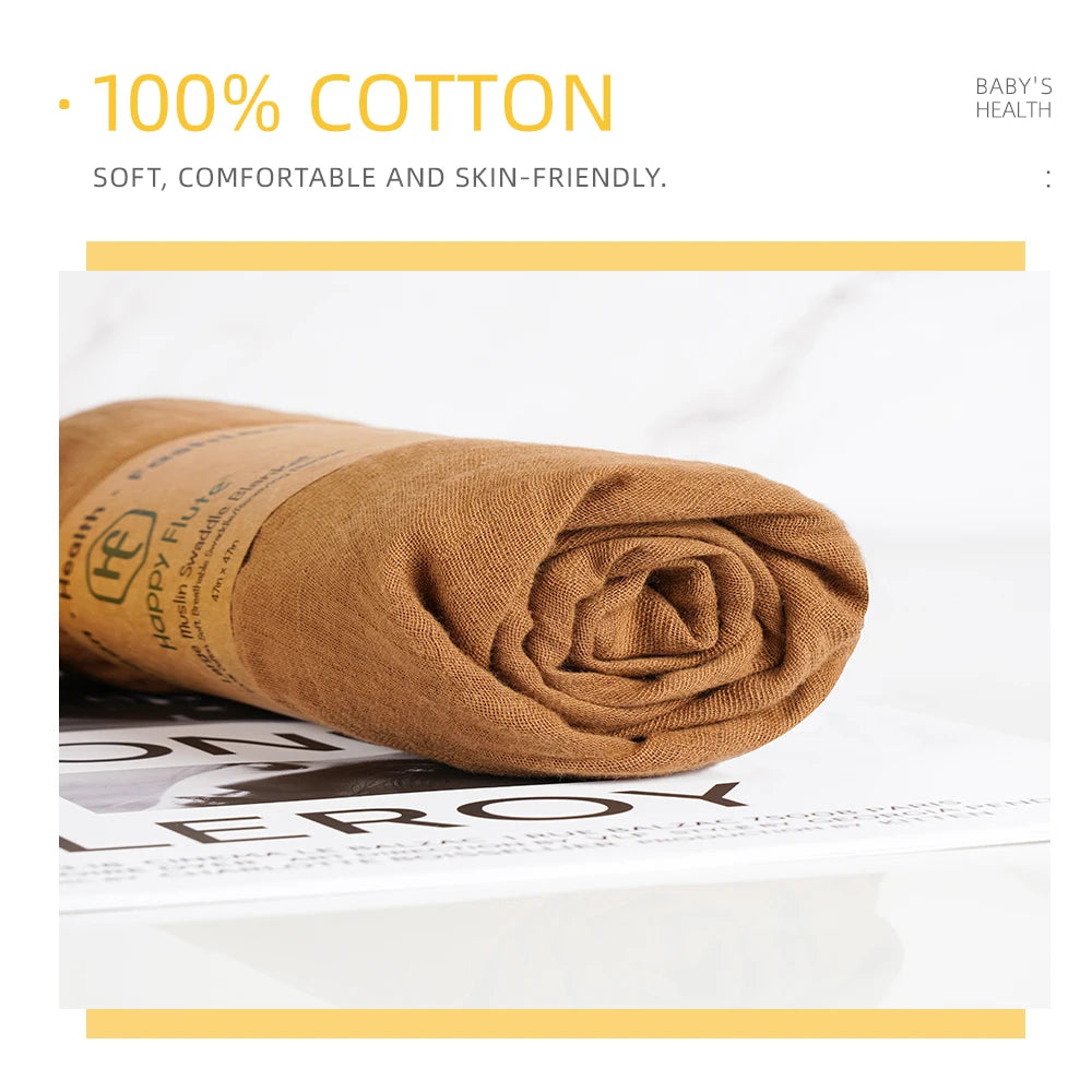 Happyflute 2pcs/set Baby Swaddle Blankets Newborn Soft Organic Cotton Baby Wrap Solid Color