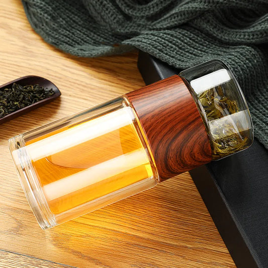 Eco-Friendly Portable Double Wall Glass Tea Mug