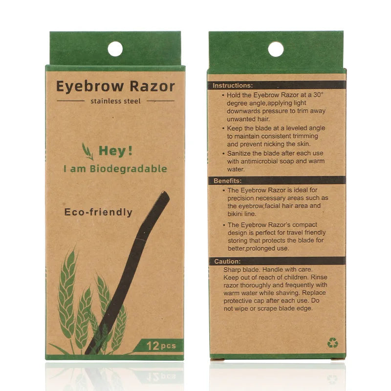 Pack of 12 Biodegradable Eyebrow Razor Eco Friendly Eyebrow Hair Trimmer Wheat Straw Women Face Razor Dermaplaning Blades Kit