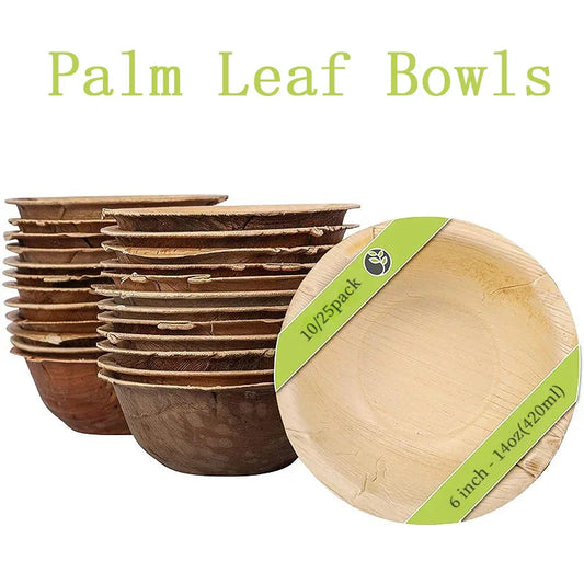 Palm Leaf Bowls, Biodegradable, Eco Friendly, 10/25Pcs 6Inch