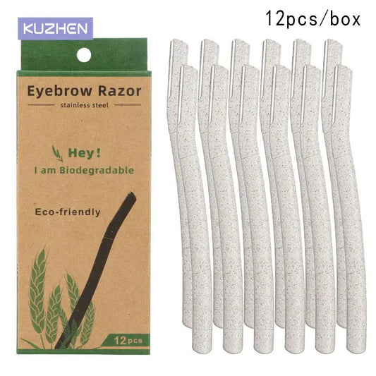 Pack of 12 Biodegradable Eyebrow Razor Eco Friendly Eyebrow Hair Trimmer Wheat Straw Women Face Razor Dermaplaning Blades Kit